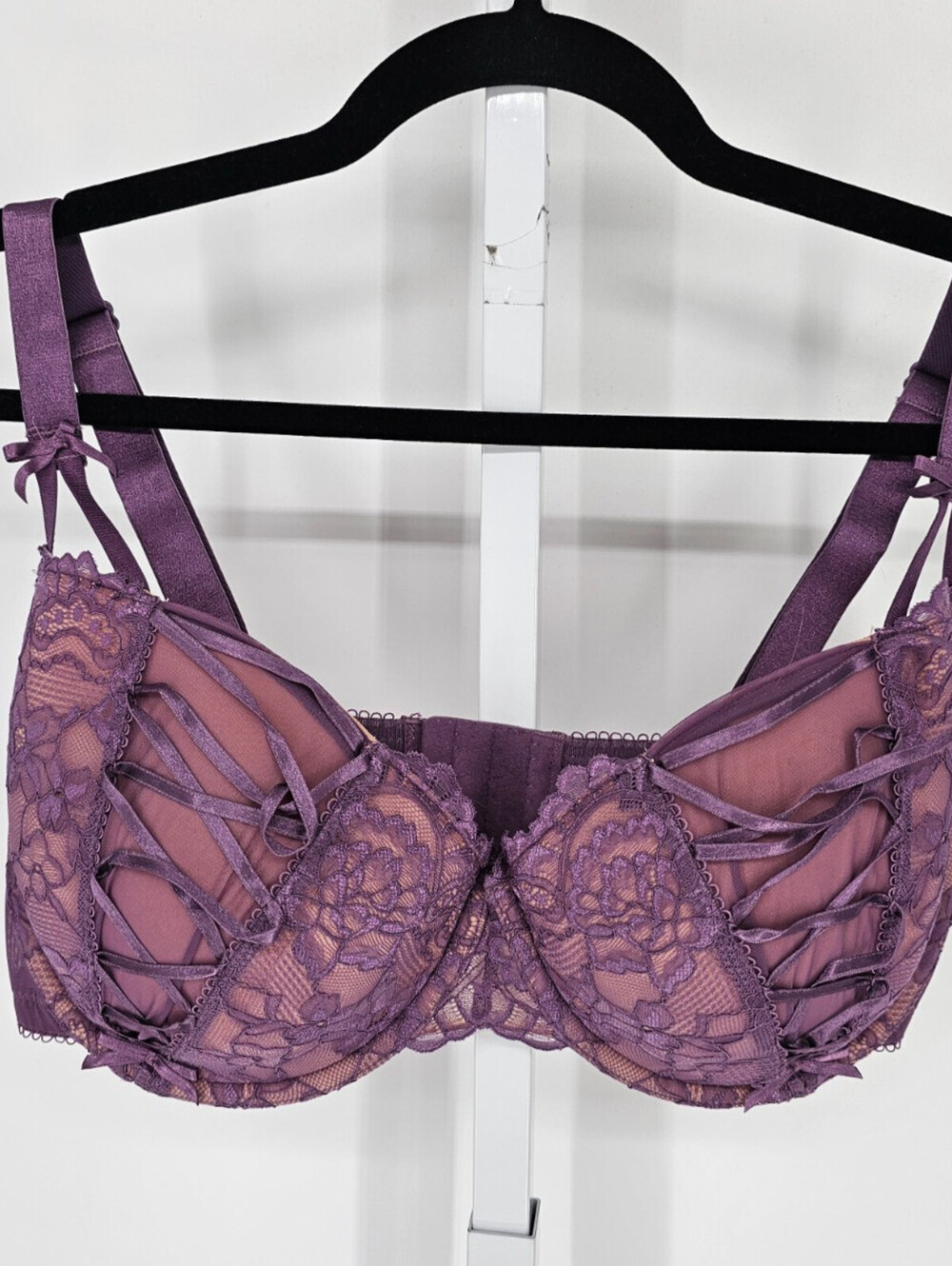 Adore Me Womens Sz 40G Sexy Bra Purple Corset Lace Up Style Lingerie